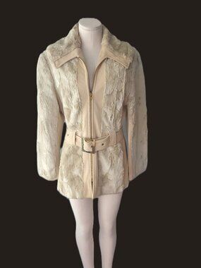 60s Mod Faux Astrakhan Fur Car Coat - Greenlea Vegan Belted Jacket Size M